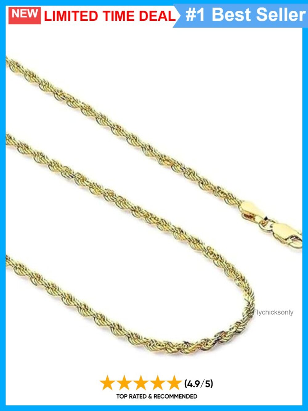 14K Yellow Gold Rope Chain Necklace Lobster Claw Clasp Jewelry Gift